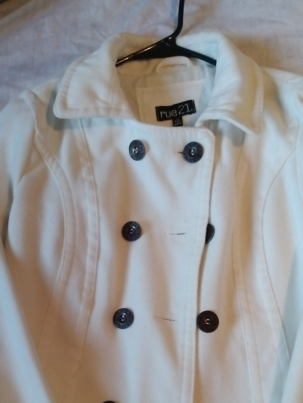 rue21 White Double-Breasted Pea Coat with Button Detail